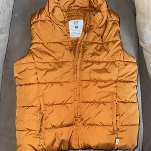 Gap Kids Size M 8-9 Sherpa Puffer Vest Autumn Orange Insulated Zip Up Pockets